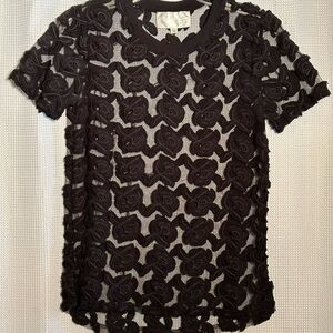 J.O.A. Black Floral Lace Short Sleeve Top